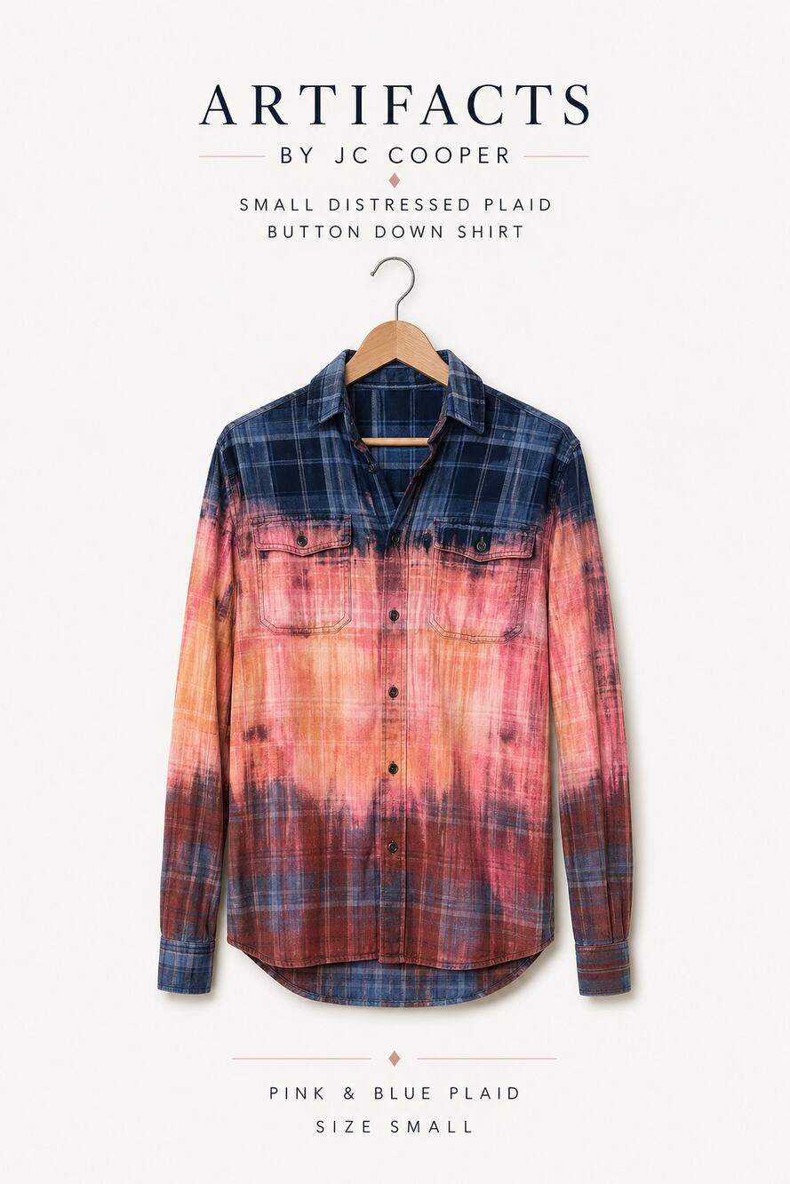 Artifacts by JC Cooper Small Distressed Plaid Button Down Shirt Pink Blue